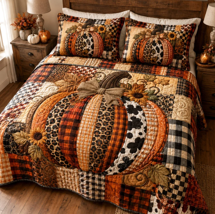 Autumn Pumpkin 3-Piece Quilted Bedding Set