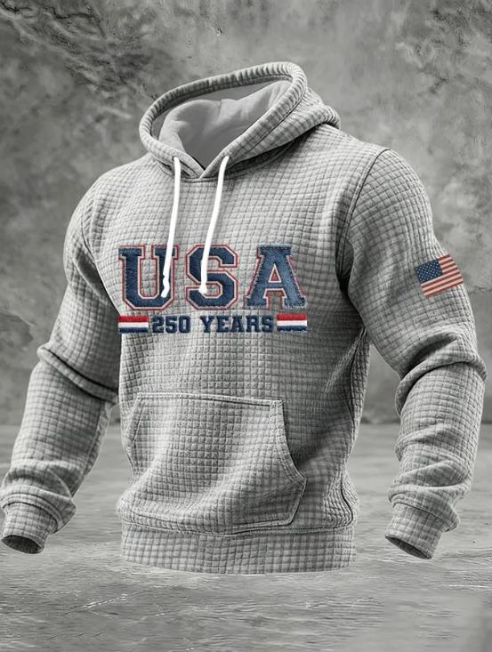 Men's 250th Anniversary USA Flag Patch Waffle Knit Hoodie