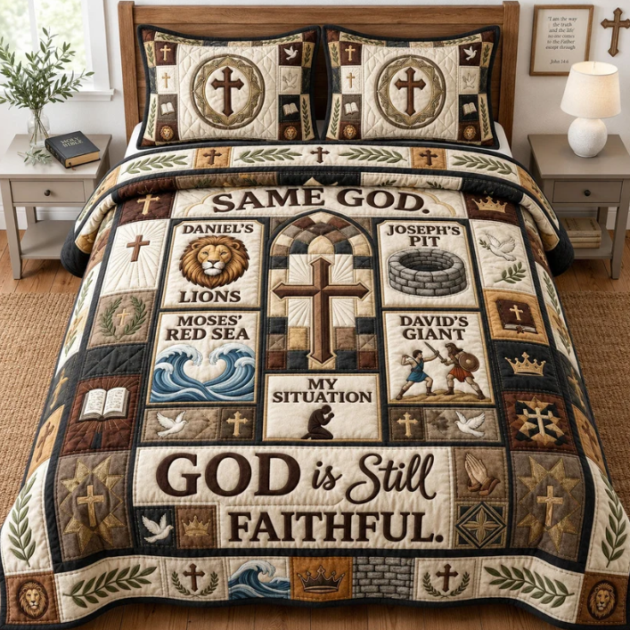 God Is Still Faithful 3-Piece Quilted Bedding Set