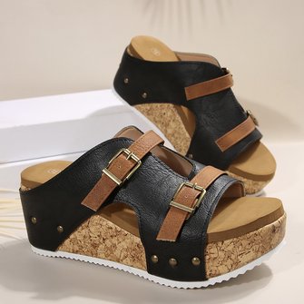 Summer Western Style Color Block Slide Sandals