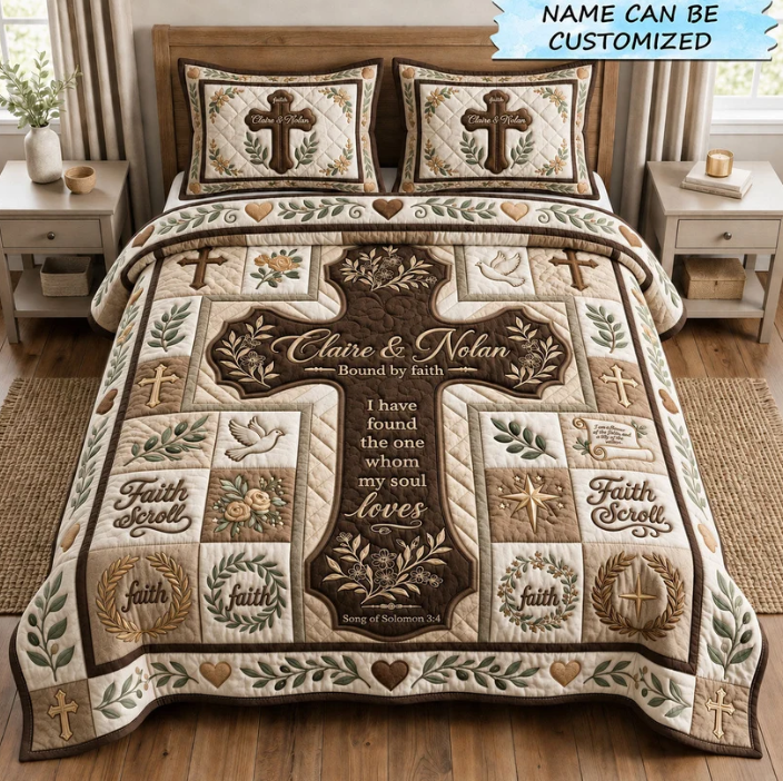 Personalized Christian Couple 3-Piece Quilted Bedding Set