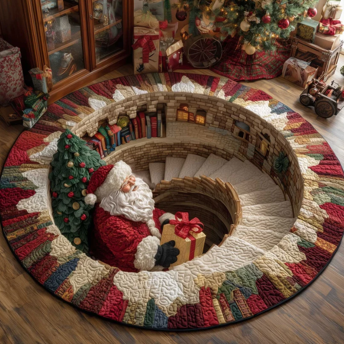 Vintage Santa Jolly Workshop Quilted Round Floor Mat