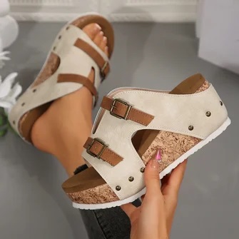 Summer Western Style Color Block Slide Sandals