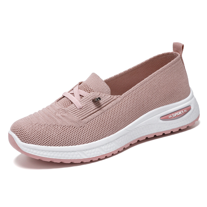 Slip On Sneakers Women Breathable Mesh Knitted Woven Low Top Walking Shoes Lightweight Wide Width Non-Slip Shoes