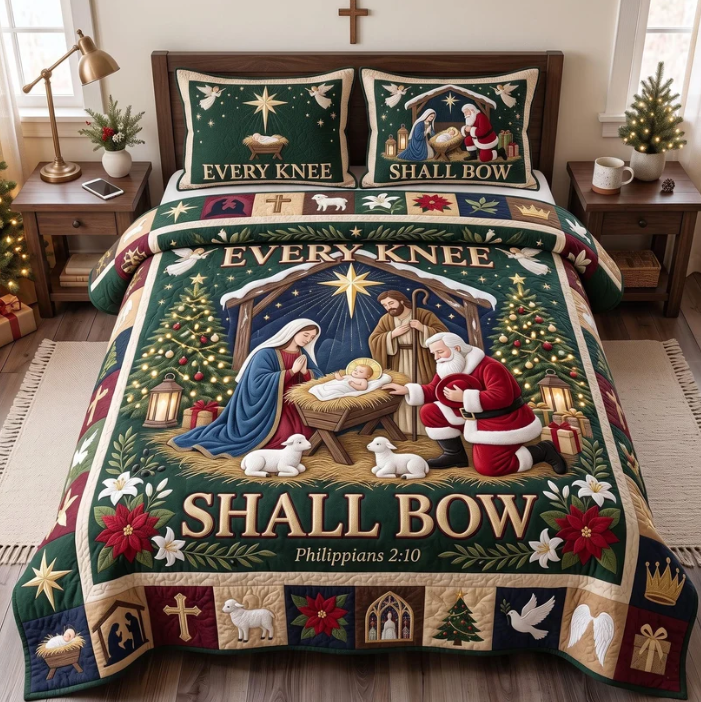 Every Knee Shall Bow 3-Piece Quilted Bedding Set