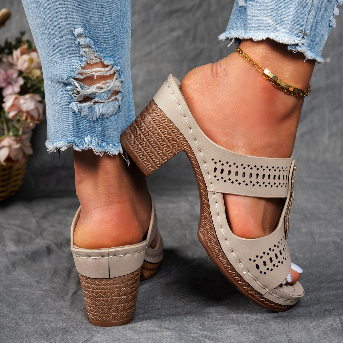 Women’s Orthopedic Rhinestone Heel Sandals – Elegant Comfort Support