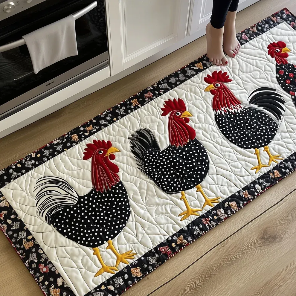 Whimsical Chickens RQuilted unner Rug | Chickens