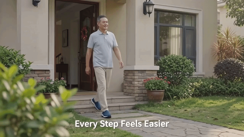 Suggested image: hero GIF showing a middle-aged or older man walking comfortably outdoors in the waterproof orthopedic walking shoes