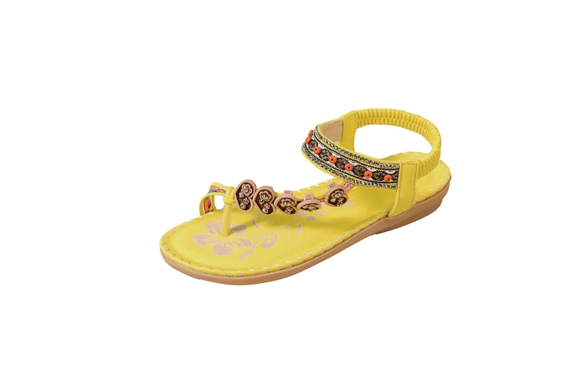 Bohemian Ethnic Style Women's Shoes Summer Fashion Beach Flat Sandals Beaded Diamond Flip Flops Sandals