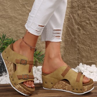 Summer Western Style Color Block Slide Sandals