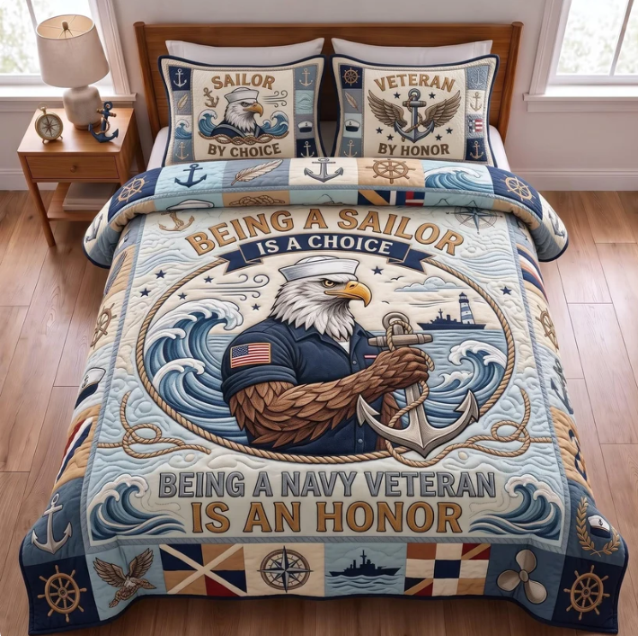 Sailor Veteran Honor 3-Piece Quilted Bedding Set