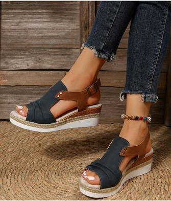 Casual Color Block Summer Pu Wedge Sandal