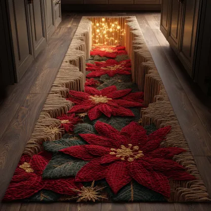 Festive Poinsettia Quilted Runner Rug  | flower
