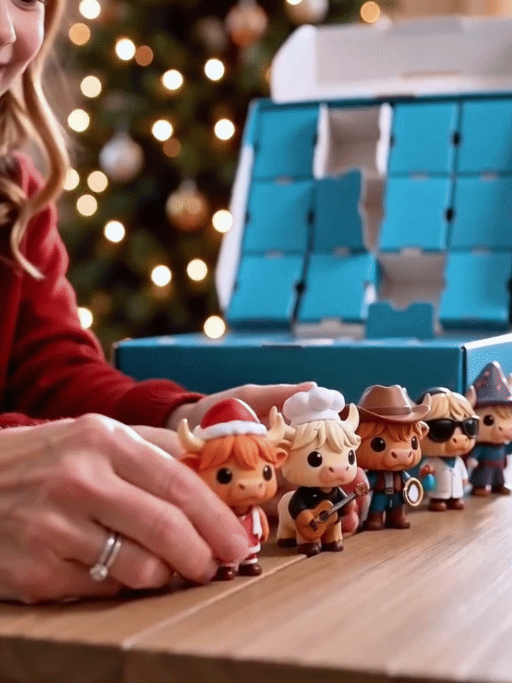 Suggested image: clean sidebar product photo of the Highland Cow Advent Calendar box plus 3 to 5 representative mini cow figurines