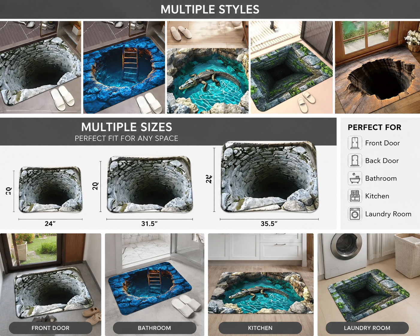 Feature image: show multiple illusion styles and doormat sizes for different rooms and doorways