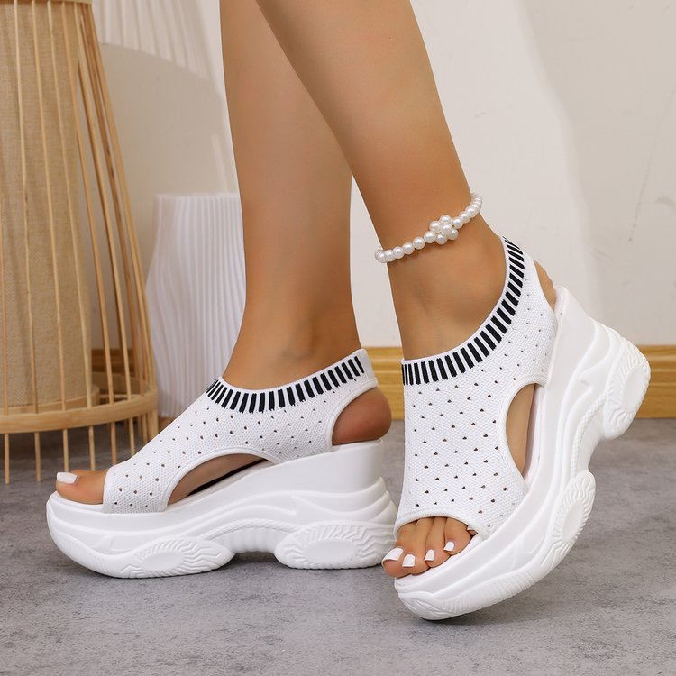 Breathable Knit Platform Wedge Sandals – Easy Slip-On with Arch Support
