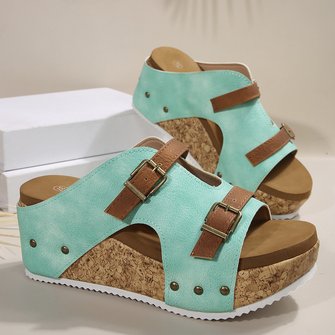 Summer Western Style Color Block Slide Sandals
