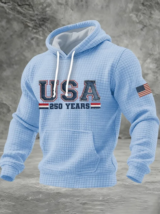 Men's 250th Anniversary USA Flag Patch Waffle Knit Hoodie