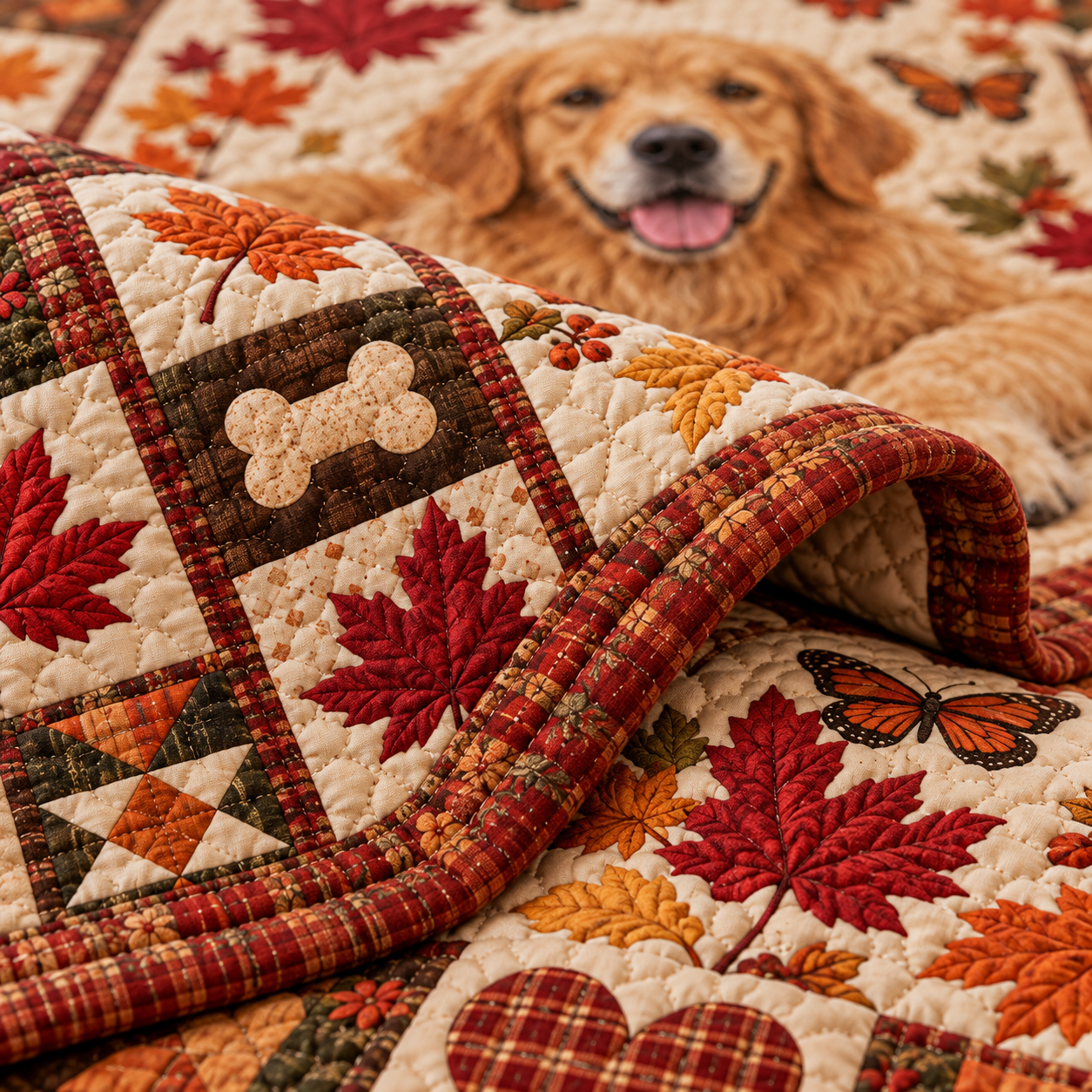 Golden Retriever Puppy Quilted Bedding 3 Piece Set
