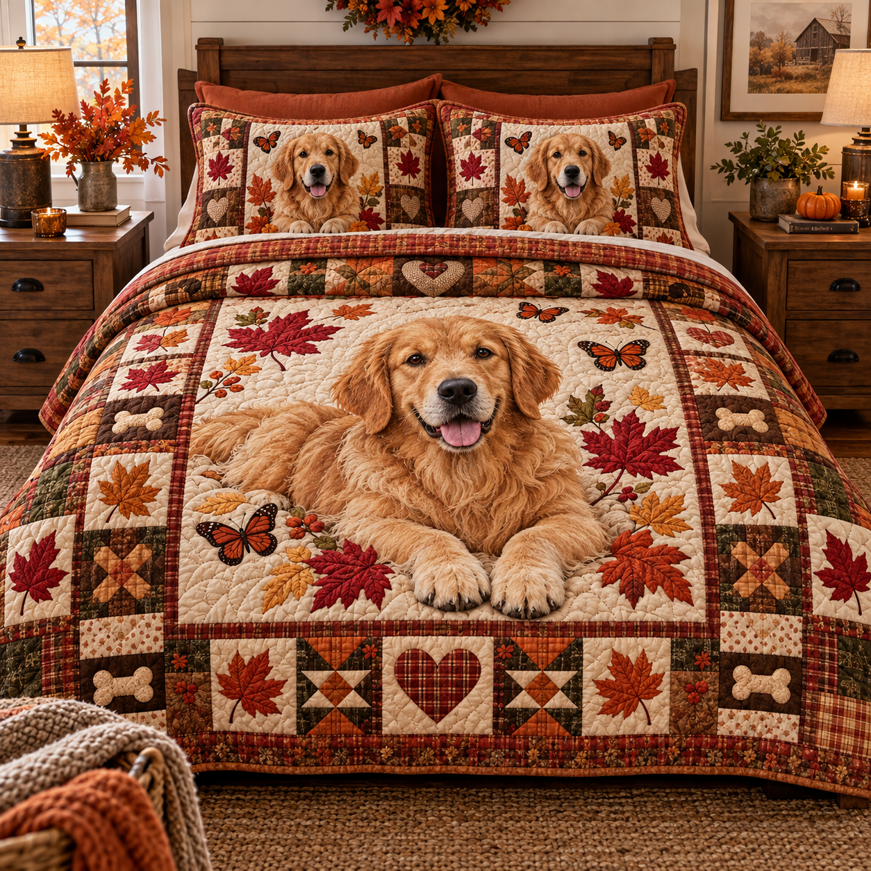 Golden Retriever Puppy Quilted Bedding 3 Piece Set