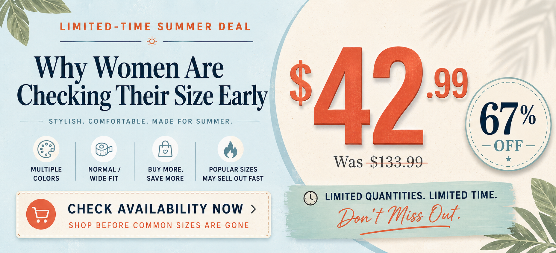 Fill with price promotion image showing $42.99 sale price, $133.99 original price, and 67% OFF
