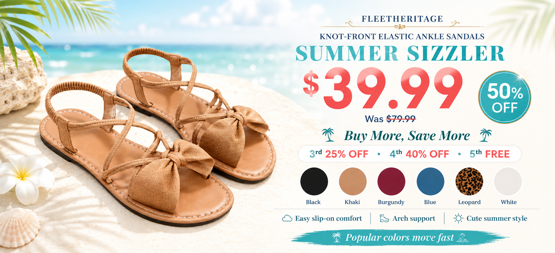 Suggested image: product offer graphic showing $39.99 sale price, 50% OFF, colors, and buy-more-save-more deal