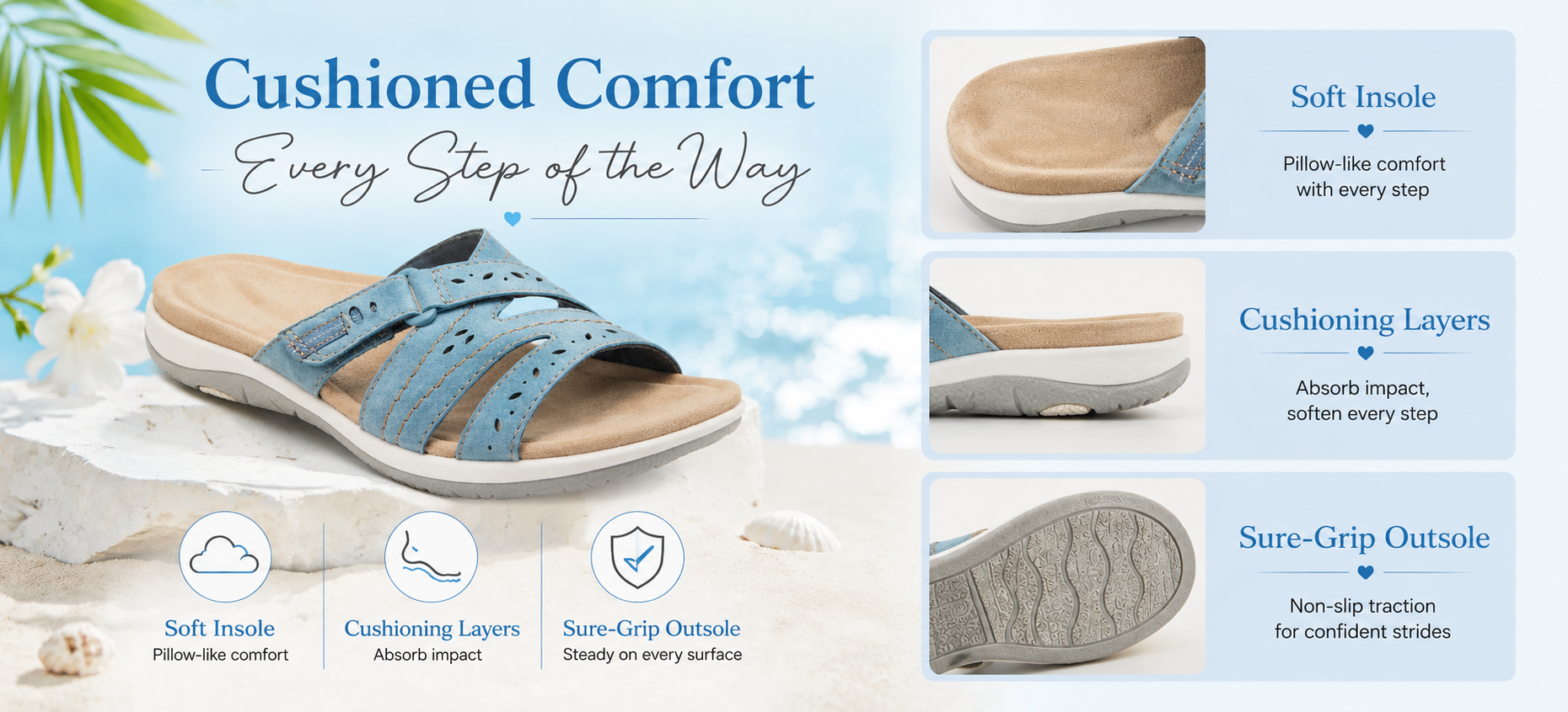Close-up image showing cushioning layers and non-slip outsole