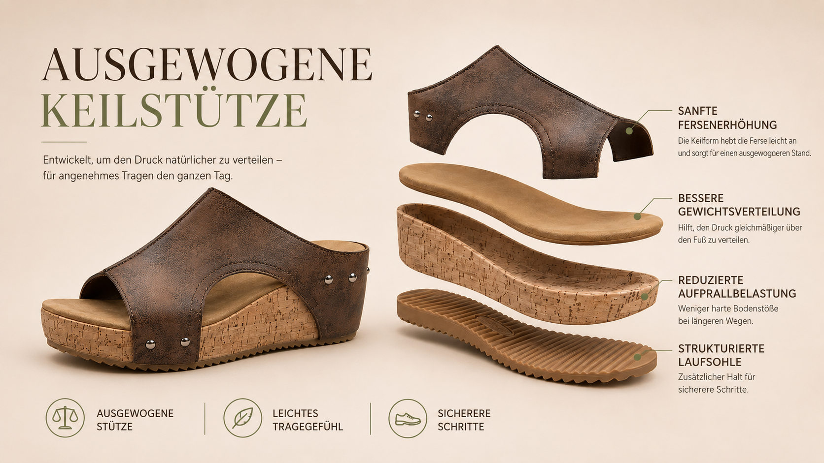 Frau mit komfortablen Keilsandalen