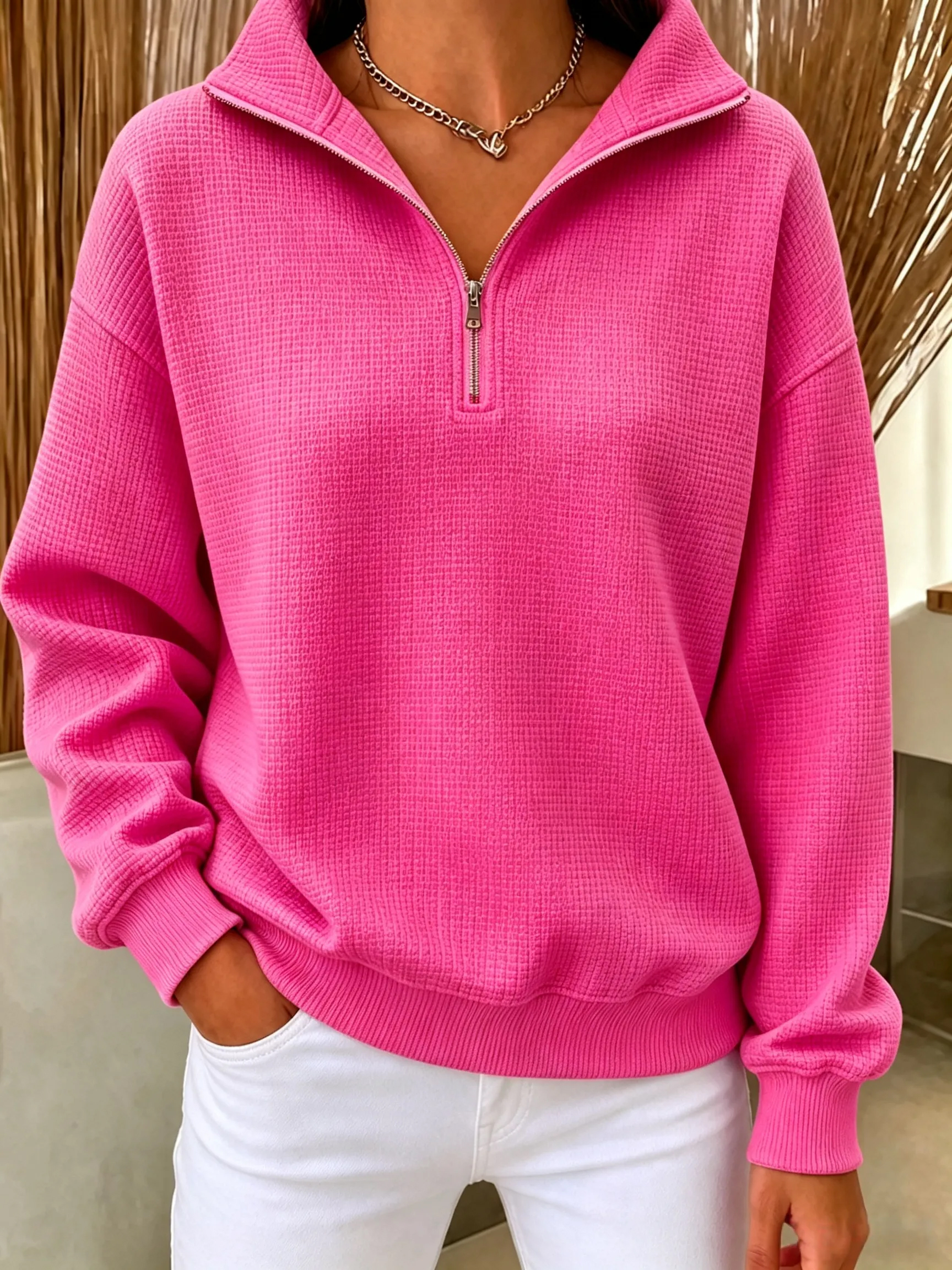 Women's Waffle Knit Quarter-Zip