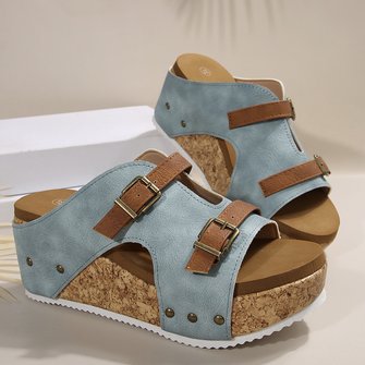 Summer Western Style Color Block Slide Sandals