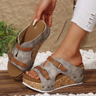 Summer Western Style Color Block Slide Sandals