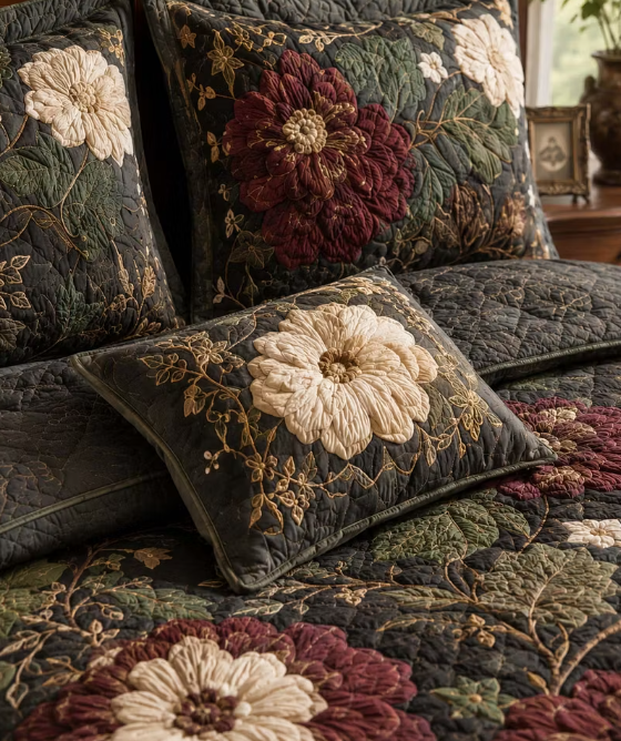 Vintage Floral Quilted Bedspread 3-Piece Set American Country Bedding
