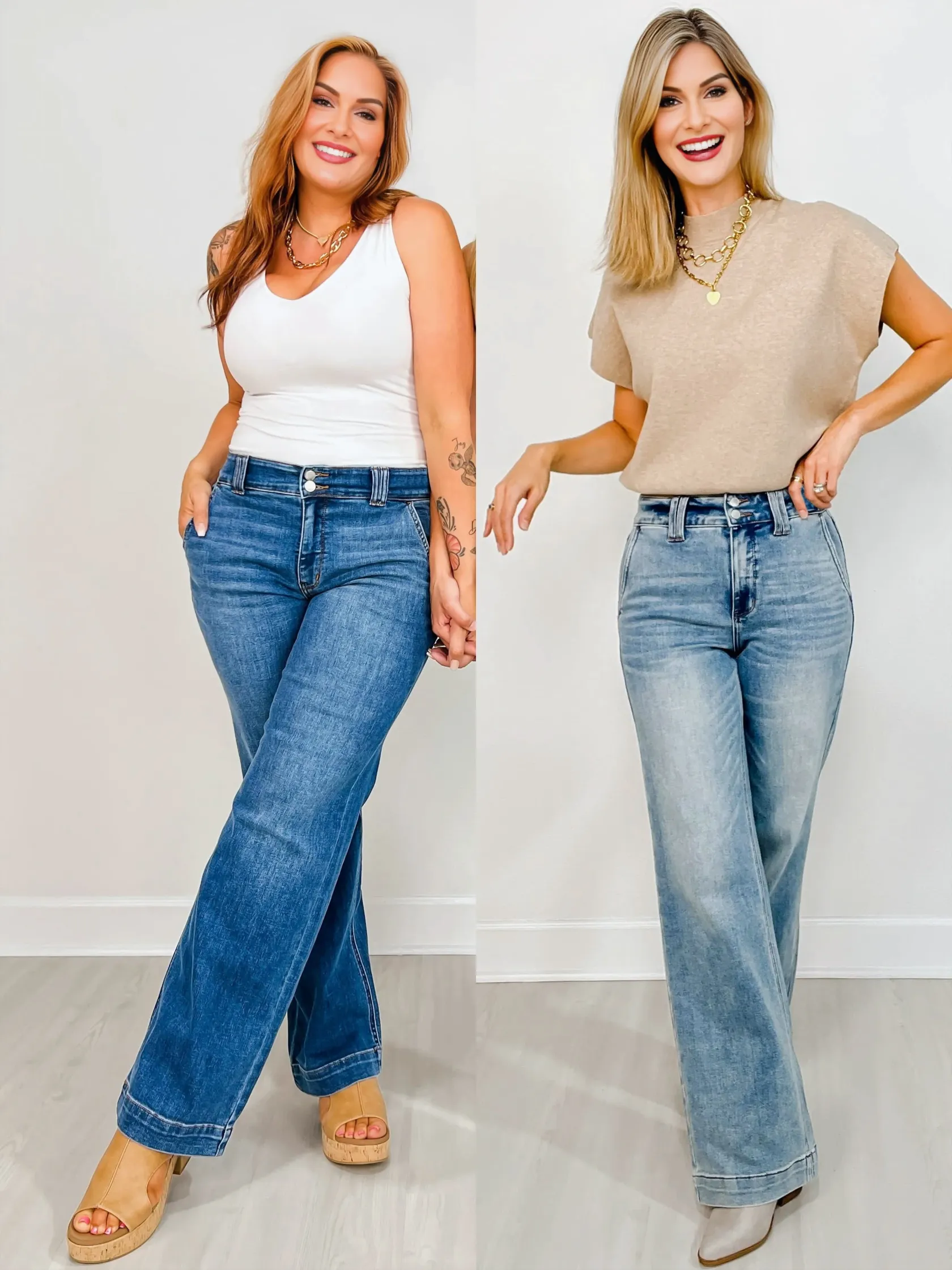 High Rise Double Button Wide Leg Jeans (Buy 2 Free Shipping)