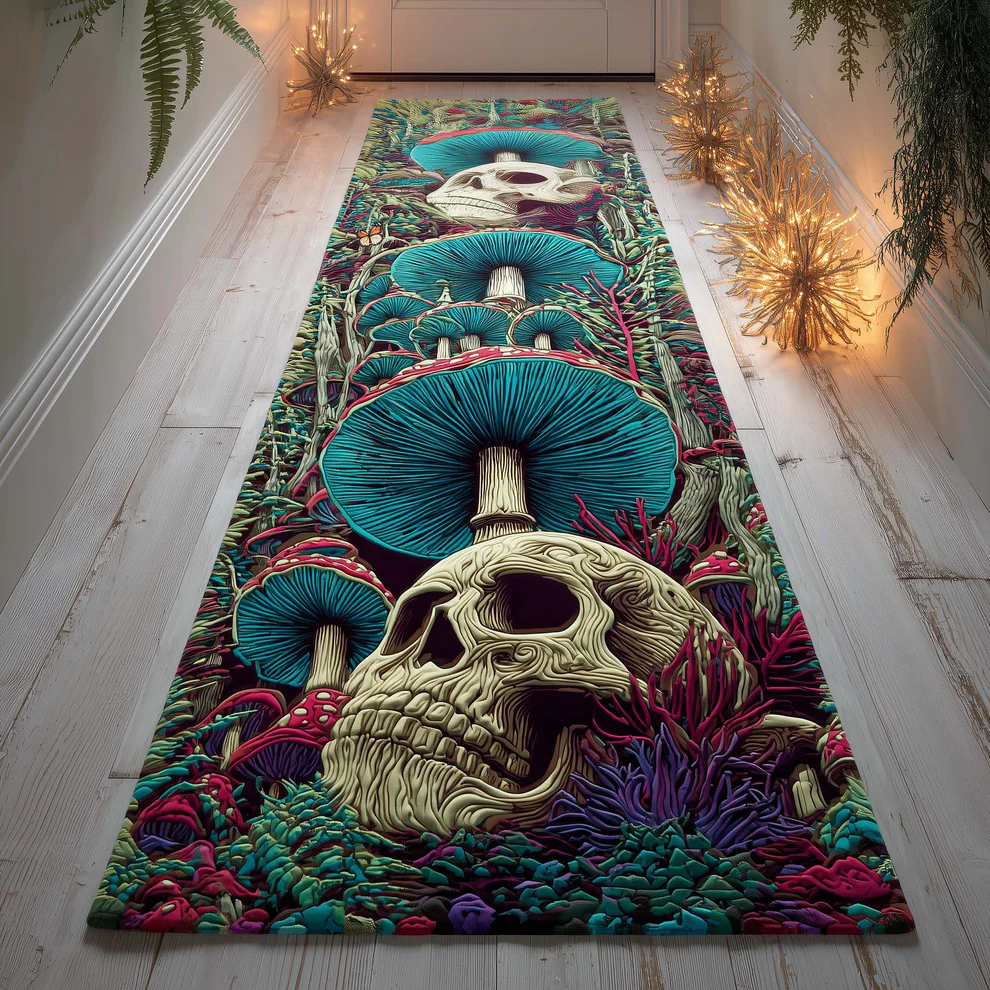 Fungus Skull Quilted Runner Rug  | Skull