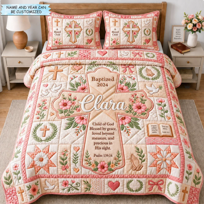 Personalized Baptism 3-Piece Quilted Bedding Set