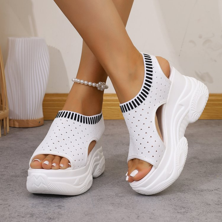 Breathable Knit Platform Wedge Sandals – Easy Slip-On with Arch Support