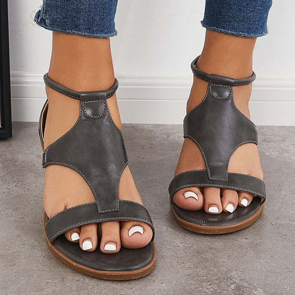 Womens Casual T-Strap Low Wedge Sandals