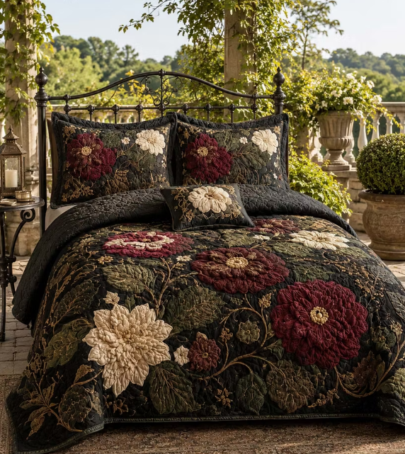 Vintage Floral Quilted Bedspread 3-Piece Set American Country Bedding