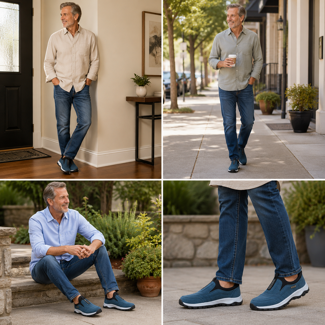 Suggested image: styled outfit photo showing the shoes with jeans and a casual shirt on an older man