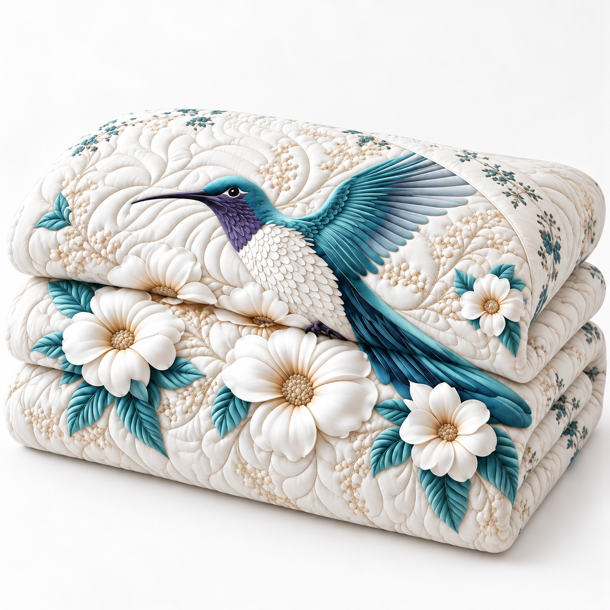 Hummingbird Floral 3-Piece Quilted Bedding Set