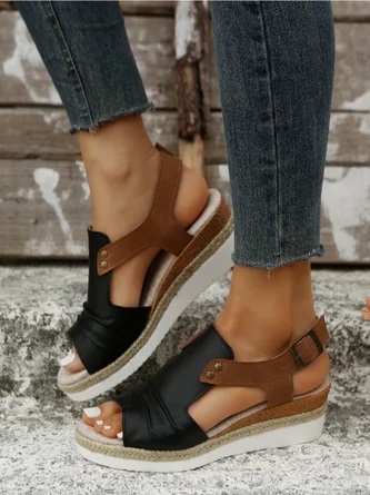 Casual Color Block Summer Pu Wedge Sandal