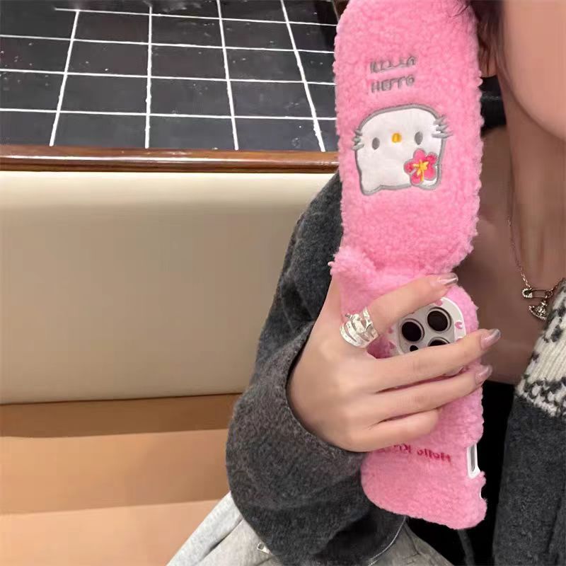Pink plush Hello Kitty flip phone case