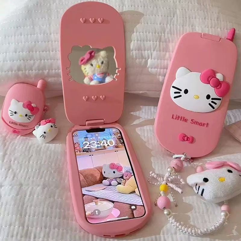 Pink Hello Kitty flip phone case (with mirror on the inside of the flip)