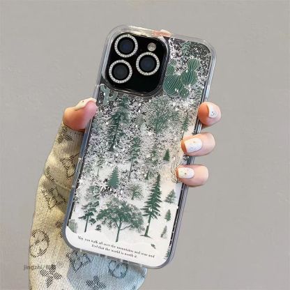 Flowing sand full screen snow mountain green pine phone case