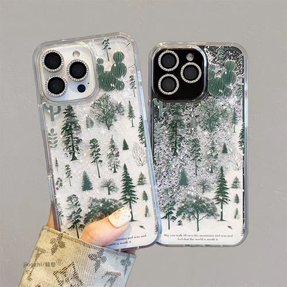 Flowing sand full screen snow mountain green pine phone case