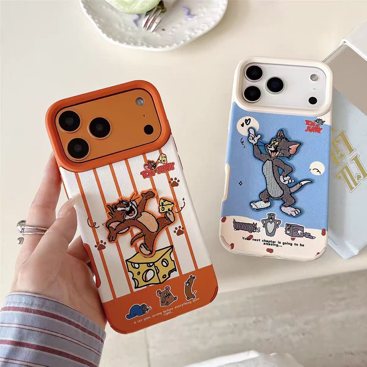 (Embroidery) Cat and Mouse - Couple Phone Case