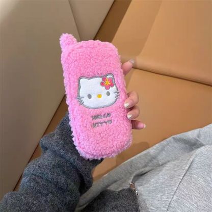 Pink plush Hello Kitty flip phone case