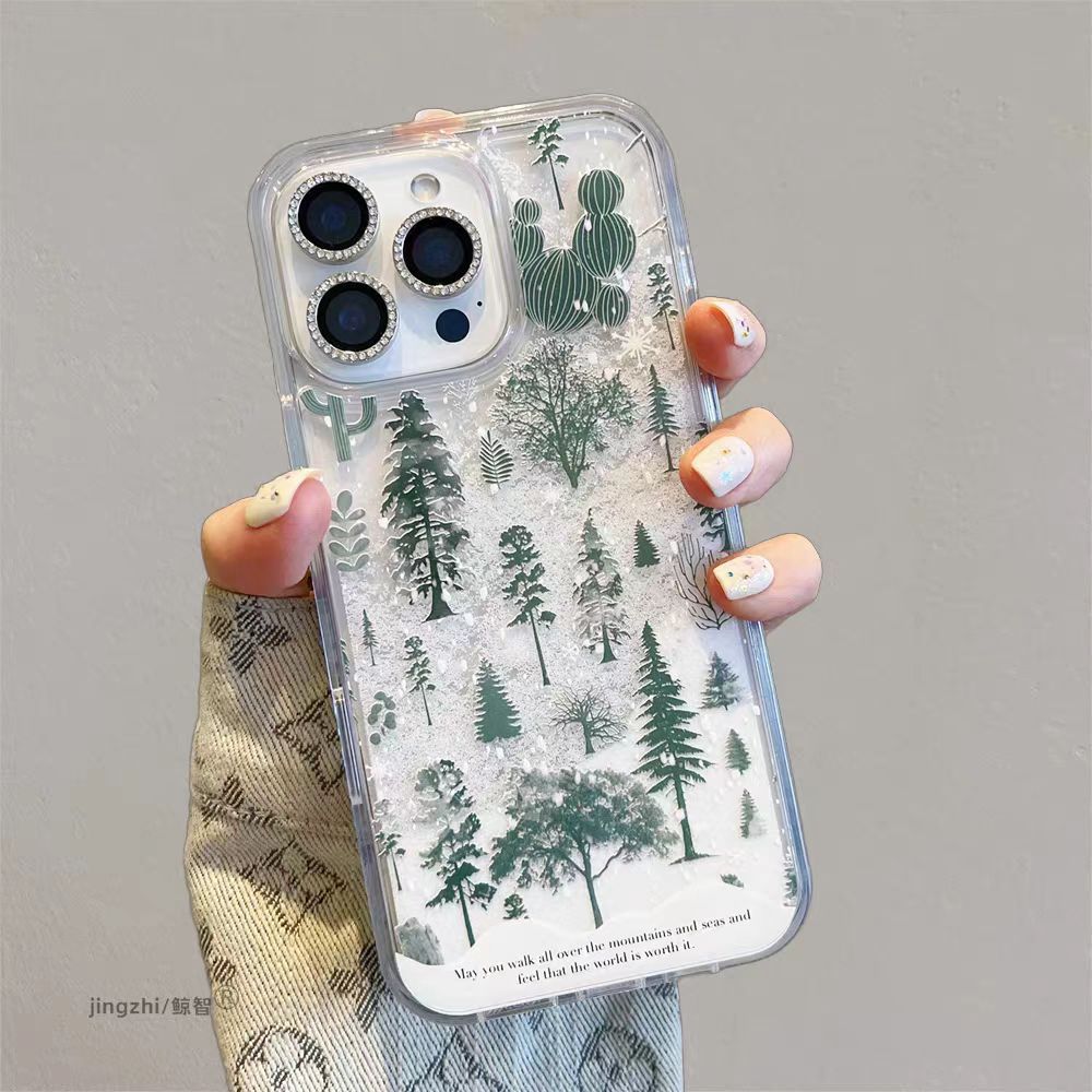 Flowing sand full screen snow mountain green pine phone case