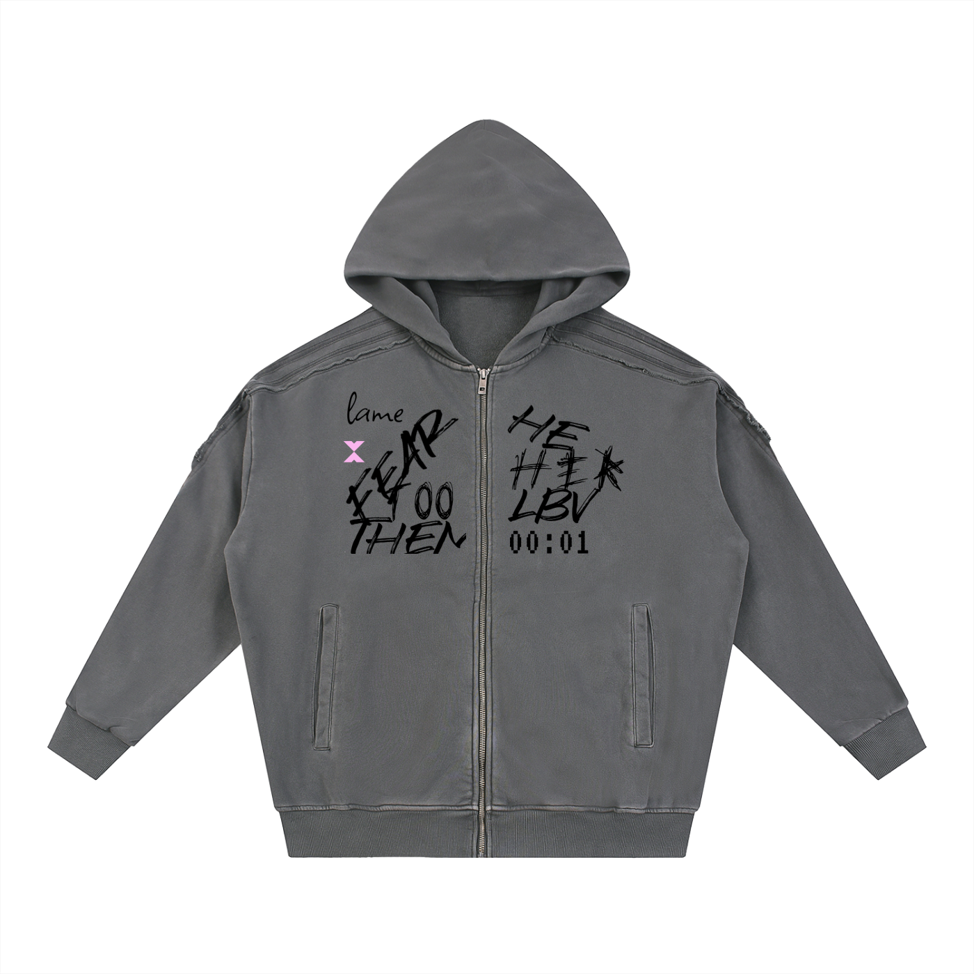THEY FEAR THEY Washed Tape Raw Edge Zip Hoodie