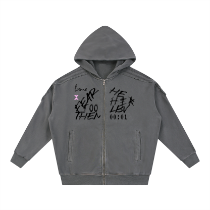 THEY FEAR THEY Washed Tape Raw Edge Zip Hoodie